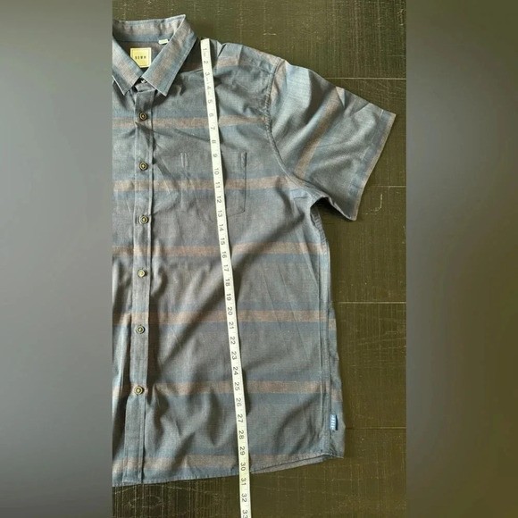 ROWM Short Sleeve Button Front Shirt Men's Large 100% Cotton Blue Striped - Picture 3 of 6